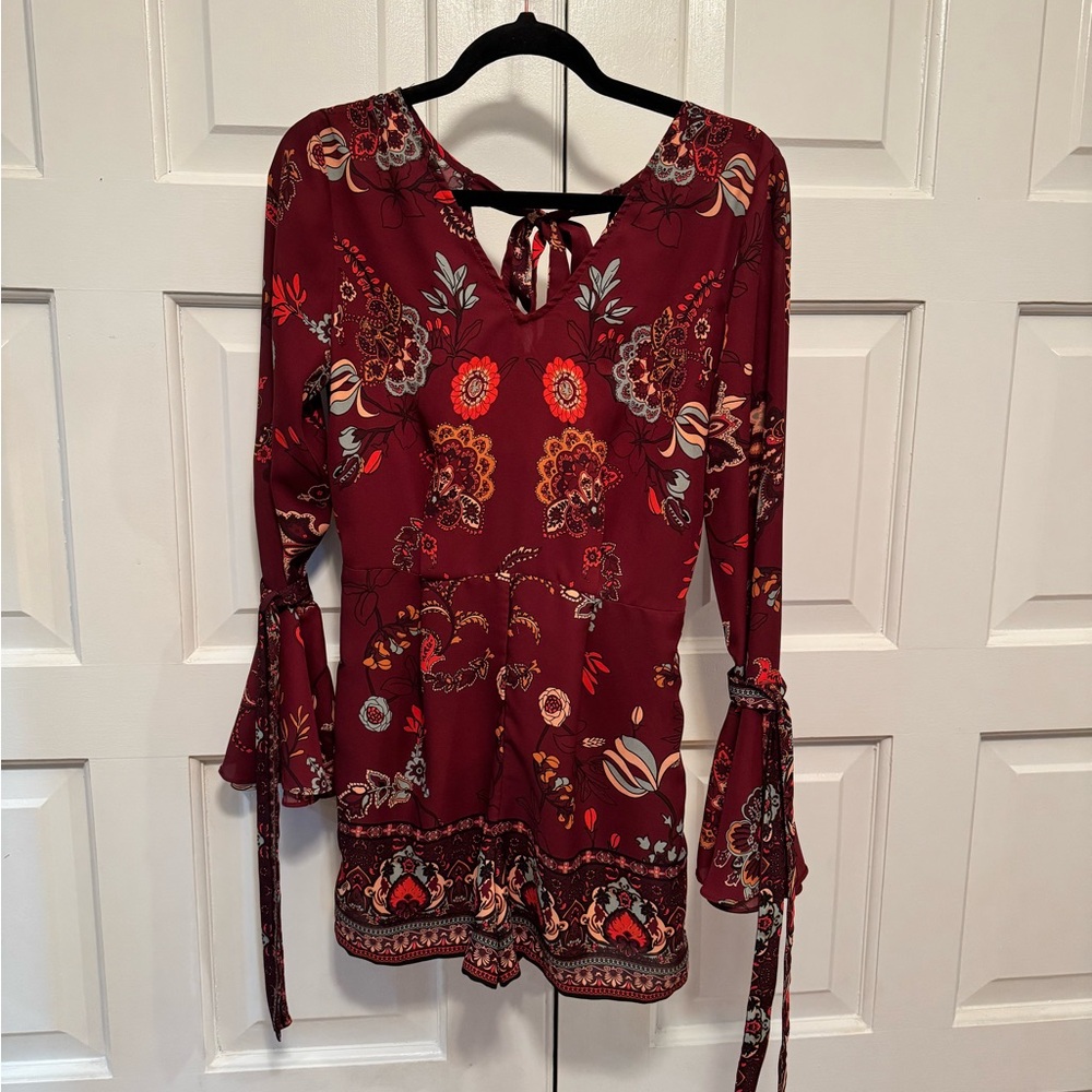 Floral Boho Tie-Sleeve Romper